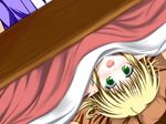  blonde_hair blush dutch_angle green_eyes hoshizuki_(seigetsu) kotatsu mizuhashi_parsee open_mouth pointy_ears short_hair solo surprised table touhou under_kotatsu under_table upside-down 