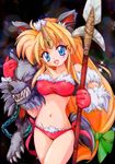  angry animal_ears bad_id bad_pixiv_id bare_shoulders bikini blonde_hair blue_eyes blush bow chain fang fenrir_knight grey_wolf groin hair_ribbon horn long_hair low-tied_long_hair polearm ribbon riesz seiken_densetsu seiken_densetsu_3 smile solo spear swimsuit weapon wolf wolf_ears zipang_(zip@ng_works) 