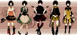  bad_id bad_pixiv_id black_hair boots card club_(shape) diamond_(shape) gloves green_eyes hat hat_removed headwear_removed heart highres kana_(kwbr) multiple_girls navel necktie original personification playing_card_theme red_eyes short_hair skirt spade_(shape) standing thighhighs 