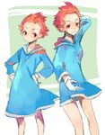  age_comparison dual_persona gloves grin hood hoodie kumatora mother_(game) mother_3 multiple_girls pink_eyes pink_hair short_hair smile tomboy 