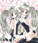  animal_ears bare_legs boots breasts bunny_ears bunnysuit cleavage fur_trim grey_hair kneeling long_hair marker_(medium) medium_breasts multiple_girls original pastel_(medium) red_eyes siblings silver_hair sisters sitting tegaki_no_yuu traditional_media twins twintails very_long_hair wariza wrist_cuffs 