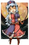  bow_(weapon) chibi full_moon gloves hat long_hair moon nurse_cap silver_hair single_glove solo suzuka_(once) touhou trigram weapon yagokoro_eirin 