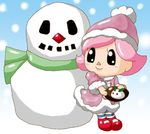  animal_crossing black_eyes doubutsu_no_mori lowres nintendo pink_hair player_1 snowman villager_(doubutsu_no_mori) 