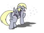  blonde_hair derpy_hooves_(mlp) equine female feral friendship_is_magic grey grey_body hair horse lingerie looking_at_viewer looking_back mammal my_little_pony pegasus pony solo tongue tongue_out underwear unknown_artist wings yellow_eyes 