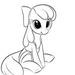  applebloom_(mlp) black_and_white bow clothed clothing cub equine female feral friendship_is_magic horse kloudmutt line_art looking_at_viewer mammal monochrome my_little_pony plain_background pony sitting sketch smile solo swimsuit tail white_background young 