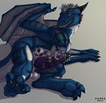  balls blue_dragon claws cum danza danza_(character) dragon gay grin hair hindpaw horn horns licking lying macro male nude on_side paws penis penis_hug penis_riding precum sex size_difference size_play tongue vein wings 