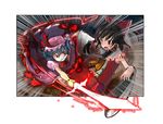  ascot bad_id bad_pixiv_id bat_wings battle black_hair bow detached_sleeves duel hair_bow hakurei_reimu hat multiple_girls prototype-d red_eyes remilia_scarlet short_hair sword touhou weapon wings 