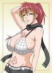  1girl ao_no_exorcist belt bra breasts female girl green_eyes huge_breasts kirigakure_shura multicolored_hair red_hair scarf tatoo tattoo toguchi_masaya underwear 