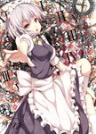  bad_id bad_pixiv_id braid izayoi_sakuya maid maid_headdress open_mouth outstretched_arm outstretched_hand red_eyes roman_numerals samegami short_hair solo touhou 