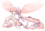  alternate_costume bad_id bad_pixiv_id boots bow hair_bow kaname_madoka long_hair magical_girl magma_chipmunk mahou_shoujo_madoka_magica pink_footwear pink_hair smile solo spoilers twintails ultimate_madoka very_long_hair wings yellow_eyes 