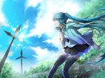  casual hatsune_miku headphones long_hair mariwai_(marireroy) skirt solo thighhighs twintails very_long_hair vocaloid windmill zettai_ryouiki 