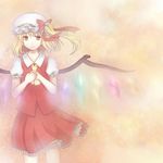  ascot bad_id bad_pixiv_id bat_wings blonde_hair flandre_scarlet hands_together hat highres own_hands_together red_eyes short_hair side_ponytail solo touhou wings zinczinc_ka 