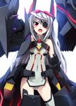  :o ahoge angry backlighting bangs bare_shoulders blush cameltoe covered_navel cowboy_shot eyepatch flat_chest grey_hair grey_legwear grune halterneck headgear highres infinite_stratos laura_bodewig leotard long_hair looking_at_viewer mecha_musume open_mouth pelvic_curtain pilot_suit red_eyes schwarzer_roegen shouting simple_background solo standing thighhighs turtleneck v-shaped_eyebrows very_long_hair white_background 