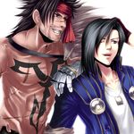  bad_id bad_pixiv_id bandana black_hair blue_eyes chona coat dissidia_012_final_fantasy dissidia_final_fantasy facial_hair final_fantasy final_fantasy_viii final_fantasy_x gauntlets gloves grin hairband jecht jewelry laguna_loire long_hair male_focus messy_hair multiple_boys muscle necklace one_eye_closed open_mouth red_eyes scar shirt shirtless simple_background smile stubble white_background 