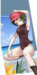  armpits bad_id bad_pixiv_id breasts cabbie_hat green_hair hat highres large_breasts leotard ocean reverie_(artist) sayonara_zetsubou_sensei short_hair socks solo tsunetsuki_matoi 