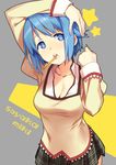  adjusting_hair bad_id bad_pixiv_id blue_eyes blue_hair breasts brushing_teeth cleavage collarbone hairdressing kaida_bola mahou_shoujo_madoka_magica medium_breasts miki_sayaka mitakihara_school_uniform mouth_hold school_uniform short_hair skirt solo 