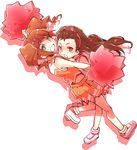  arumaji_(kiss_kill_lila) brown_eyes brown_hair cheerleader green_eyes hairband hug idolmaster idolmaster_(classic) long_hair minase_iori multiple_girls pom_poms takatsuki_yayoi 