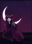  corset feline female green_eyes horns long_dress moon owl purple_dress rooftop scarlet_ribbon stars vampirexpenguin 