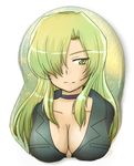  blonde_hair boobpad breast_mousepad breasts choker cleavage female green_eyes hair_over_one_eye kaitensiki konami long_hair metal_gear metal_gear_(series) metal_gear_solid mousepad sniper_wolf solo white_background 