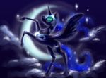  black black_fur blue_hair canarycharm cloud clouds crescent_moon equine female feral friendship_is_magic fur green_eyes hair horn horse mammal moon my_little_pony nightmare_moon_(mlp) pony princess princess_luna_(mlp) royalty solo winged_unicorn wings 