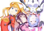  ayanami_rei blue_eyes blue_hair bodysuit brown_hair evangelion:_2.0_you_can_(not)_advance glasses long_hair makinami_mari_illustrious multiple_girls neon_genesis_evangelion orange_hair pink_bodysuit plugsuit rebuild_of_evangelion red_eyes shikinami_asuka_langley short_hair sino_(rtlsino) souryuu_asuka_langley white_bodysuit 