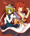  :t bad_id bad_pixiv_id blue_eyes blush breasts cleavage closed_eyes green_hair hair_bobbles hair_ornament hand_on_hip large_breasts manio multiple_girls onozuka_komachi open_mouth pout red_hair rod_of_remorse scythe shiki_eiki short_hair sweatdrop touhou two_side_up weapon 