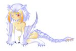  barioth brown_hair capcom monster_girl monster_hunter monster_hunter_3 monster_hunter_portable_3rd multicolored_hair no_nipples paws personification red_eyes silver_hair tail two-tone_hair wings 