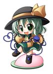  blouse blush bow chibi eyeball faux_figurine green_eyes green_hair hat hat_bow heart highres komeiji_koishi open_mouth shinjitsu short_hair silver_hair simple_background skirt smile solo third_eye touhou white_background white_hair 