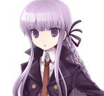  braid danganronpa danganronpa_1 hair_ribbon kirigiri_kyouko long_hair necktie purple_eyes purple_hair ribbon simple_background single_braid solo yui_(spica) 