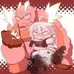  ahoge chibi clenched_hand energy fist heroman heroman_(robot) joey_jones mecha mechanical_arm pants pixiv_thumbnail red resized robot_arm stain torn_clothes torn_clothing torn_pants white_eyes 