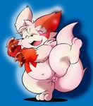  blue_hair chibineco chubby claws cute dancing flaccid hair happy horn horns lagomorph male mammal nintendo nude one_eye_closed overweight penis pok&#233;mon rabbit smile solo video_games wink zangoose 
