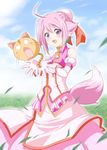  ahoge animal_ears cat cathead dog_days dog_ears dog_girl dog_tail gloves grass kisaragi_yuki millhiore_f_biscotti pink_hair purple_eyes short_hair solo tail 