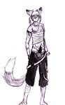  bandage canine cum fox kitsune kyuuketsuki male multiple_tails standing tail 