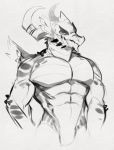  2019 abs anthro dragon featureless_crotch furikake half_portrait horn male monochrome muscular muscular_male nude pecs sketch solo xerias 