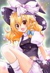  :d blonde_hair bloomers braid colored_pencil_(medium) eyelashes hat kirisame_marisa misato_miyu nib_pen_(medium) open_mouth pastel_(medium) side_braid smile solo star touhou traditional_media underwear witch_hat yellow_eyes 