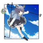  animal_ears bad_id bad_pixiv_id basket bow capelet cloud day grey_hair highres jewelry mouse mouse_ears mouse_tail nazrin pendant red_eyes sky solo tail touhou tsuttsu 