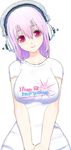  breasts clothes_writing headphones large_breasts nitroplus non-web_source pink_eyes pink_hair shirt solo super_sonico t-shirt 