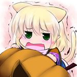  animal_ears blonde_hair cat_ears cat_tail chibi extra_ears fang green_hair hoshizuki_(seigetsu) jack-o'-lantern kemonomimi_mode mizuhashi_parsee open_mouth pumpkin puru-see scarf solo tail touhou trembling 