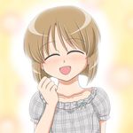  blush bob_cut brown_hair closed_eyes hagiwara_yukiho idolmaster idolmaster_(classic) open_mouth short_hair smile solo wagomu17 