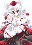  animal_ears bad_id bad_pixiv_id blush breasts detached_sleeves hat inubashiri_momiji junkos junna medium_breasts red_eyes short_hair silver_hair skirt solo tokin_hat touhou white_hair wolf_ears 