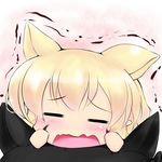  animal_ears black_hair blonde_hair cat_ears chibi extra_ears fang hoshizuki_(seigetsu) kaenbyou_rin kaenbyou_rin_(cat) kemonomimi_mode mizuhashi_parsee open_mouth puru-see scarf solo touhou trembling 