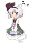  absurdres ahoge black_hairband blue_eyes blush character_doll chibi ghost ghost_tail hairband hat highres japanese_clothes katanakko_daisuki konpaku_youmu konpaku_youmu_(ghost) open_mouth pink_hair saigyouji_yuyuko short_hair silver_hair sleeves_past_wrists solo touhou 