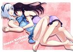  :o bad_id bad_pixiv_id barefoot black_hair bliss_(ferment_factory) blue_eyes chemise feet highres hug legs long_hair multiple_girls nightgown original panties pantyshot purple_eyes ribbon short_hair strap_slip underwear white_hair yuri 