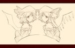  bad_id bad_pixiv_id bat_wings face flandre_scarlet kurokuro monochrome multiple_girls remilia_scarlet siblings sisters sketch smile symmetry touhou wings 