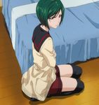  bed bleach glare glaring green_hair kneehighs kneesocks kujo_nozomi kujou_nozomi screencap skirt stitch stitched 