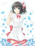  bad_id bad_pixiv_id black_hair blue_eyes hat highres nurse nurse_cap original pill retorillo saine_(retorillo) short_hair solo striped syringe thighhighs zettai_ryouiki 