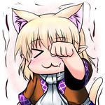  &gt;_&lt; :3 animal_ears blonde_hair cat_ears cat_tail chibi closed_eyes extra_ears fang hoshizuki_(seigetsu) kemonomimi_mode mizuhashi_parsee puru-see saliva scarf solo tail tears touhou trembling x3 