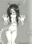  2007 anthro black_hair breast_press breasts cat feline female glass_press hair nude shower solo steam tailsrulz 
