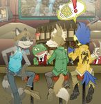  &hearts; avian ayato bar bottle canine counter drinking falco_lombardi fox fox_mccloud green_eyes male peppy_hare raccoon slippy_toad star_fox tail toad video_games 