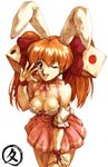  animal_ears bare_shoulders blue_eyes breasts bunny_ears cleavage cosplay di_gi_charat dice dice_hair_ornament dress hair_ornament hair_ribbon hisahiko long_hair medium_breasts neon_genesis_evangelion orange_hair ribbon solo souryuu_asuka_langley twintails usada_hikaru usada_hikaru_(cosplay) 